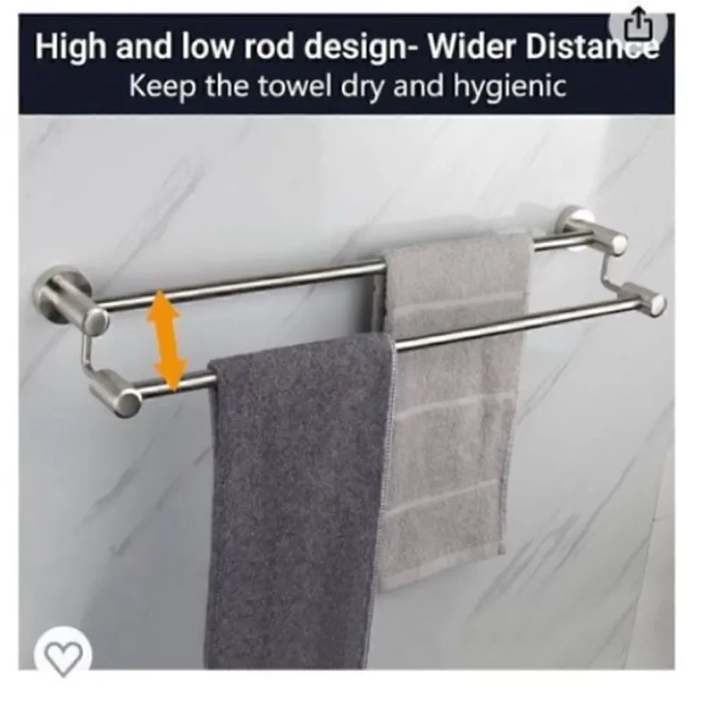 *NEW*Set Of 2 TocTen Stainless Steel Thicken Wall Mounted Double Bath Towel Bar